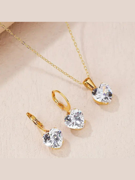 Set with Necklace & Earrings from Steel Gold Plated with Stones