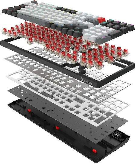 A4Tech Bloody WS98 Wireless Gaming Mechanical Keyboard with BLMS Red Plus switches and RGB lighting (International English) Gray