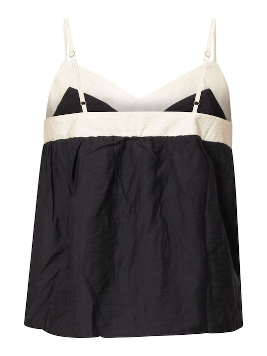 Denise Damen Bluse Ärmellos mit V-Ausschnitt Black