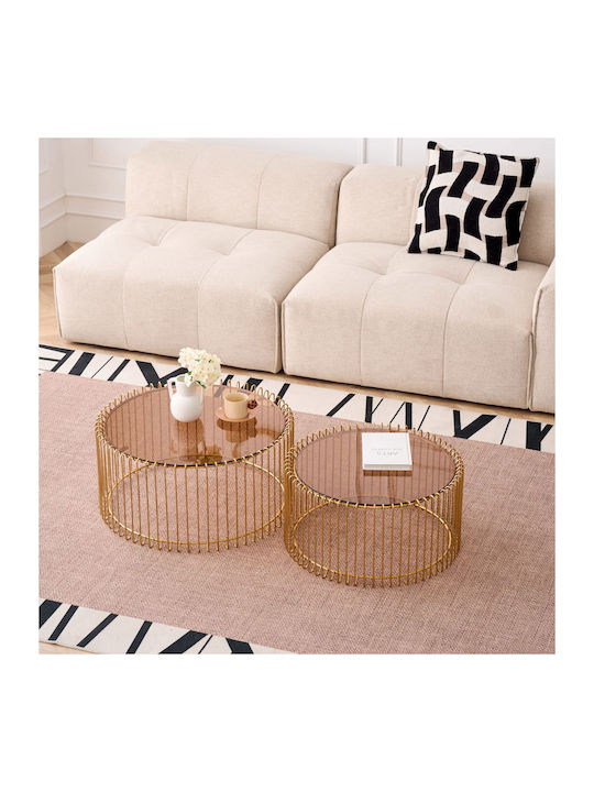 Round Side Table Temporal Nest Glass Gold 69x69x33 cm