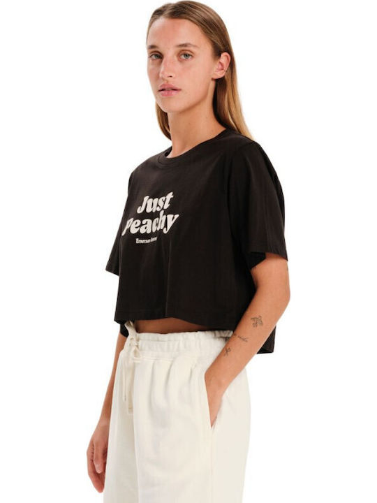 Just Peachy Women's Crop Top Cotton Short Sleeve Black