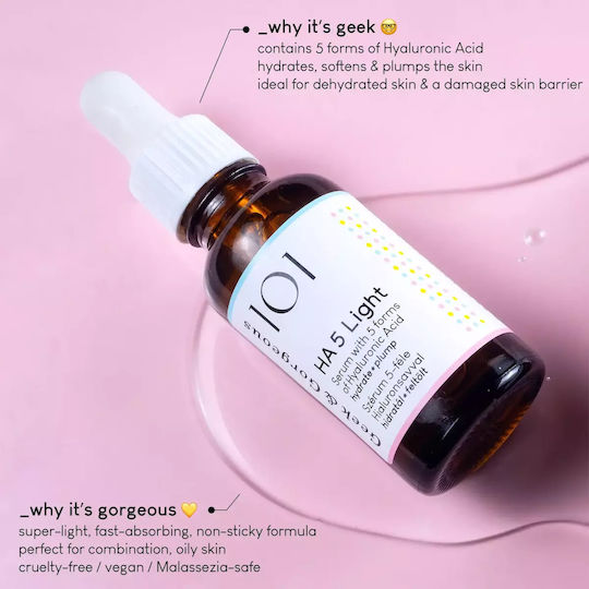 Geek & Gorgeous HA 5 Light Soothing & Moisturizing Serum Face with Hyaluronic Acid for Detoxification 30ml
