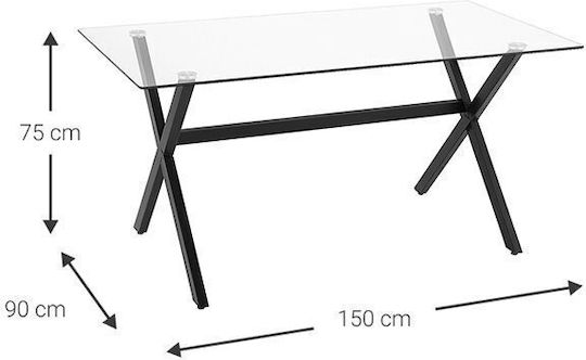 Veramar Tisch Speisesaal mit Glasoberfläche 150x90x75cm