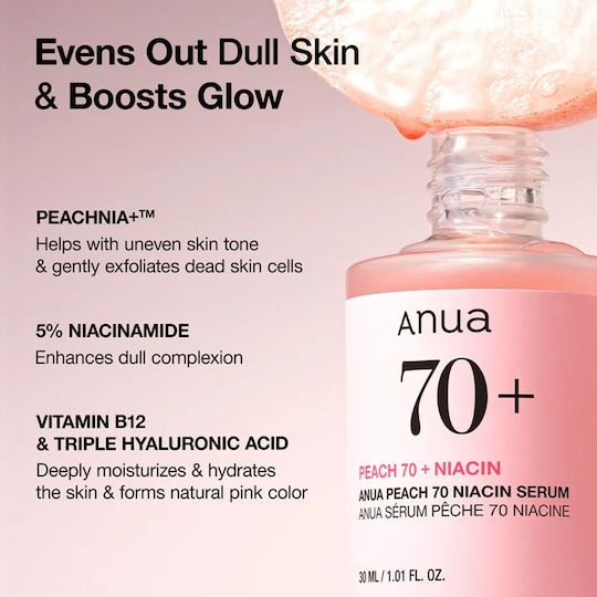 Anua Peach 70 Niacin Moisturizing Serum Face with Niacinamide for Detoxification & Radiance 30ml