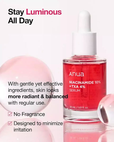 Anua Niacinamide 10%+TXA 4% Ενυδατικό Serum Προσώπου με Νιασιναμίδη & Υαλουρονικό Οξύ για Λάμψη & Πανάδες 30ml