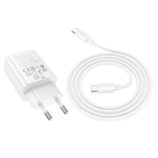Hoco Charger with USB-A Port and USB-C Port and Cable USB-C - USB-C 30W Power Delivery / Quick Charge 3.0 Whites (N63)