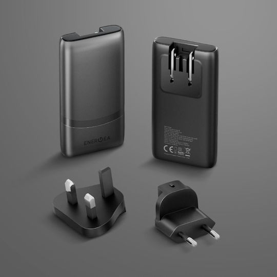 Energea Φορτιστής Χωρίς Καλώδιο GaN με 2 Θύρες USB-C 65W Power Delivery / Quick Charge 3.0 Γκρι (TravelWorld Edge)