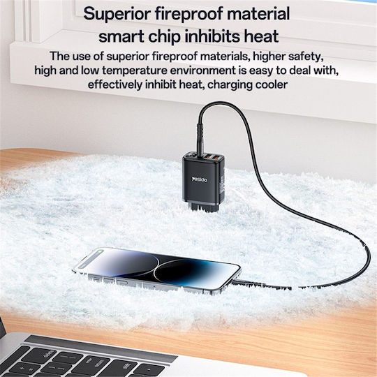 Yesido Charger Without Cable with 2 USB-A Ports and USB-C Port 17W Blacks (YC67)