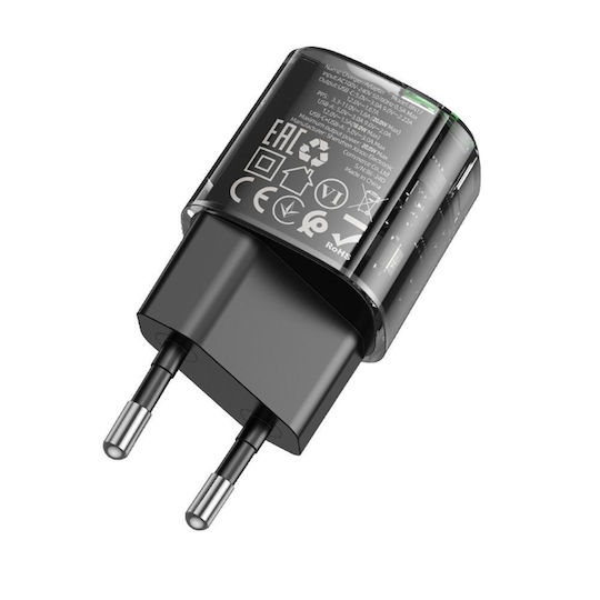 Borofone Charger Without Cable with USB-A Port and USB-C Port 20W Power Delivery / Quick Charge 3.0 Blacks (BN17 Sunlight)