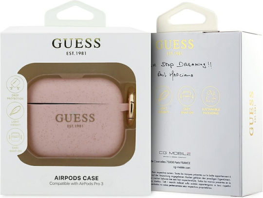 Guess Hülle Silikon mit Haken in Rosa Farbe für Apple AirPods Pro 3