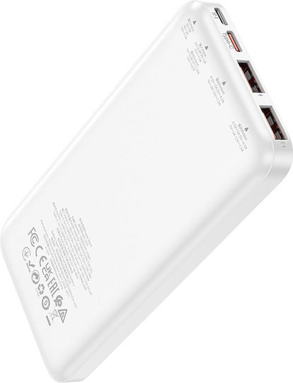 Hoco J101A Astute Power Bank 10000mAh 22.5W с 2 USB-A порта и USB-C порт Power Delivery / Бързо зареждане 3.0 Бял