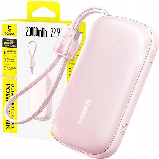 Baseus EnerFill FC21 QPow3 Ultra Baterie Externă 10000mAh 22.5W cu Port USB-A Power Delivery Încărcare Rapidă Roz Nebula