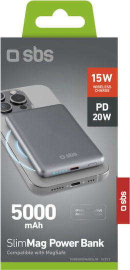 SBS MagSafe Power Bank 5000mAh 20W με Θύρα USB-C Power Delivery Γκρι