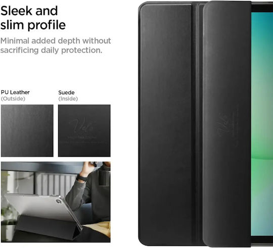 Spigen Smart Fold Flip Cover Durabilă Neagră (Galaxy Tab A9+ / Galaxy Tab A11+)