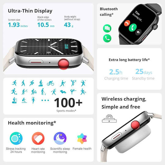 Colmi C8 Max Smartwatch με Παλμογράφο (Ασημί)
