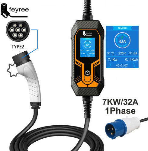 Feyree Portable Single Phase 7kW Charging Station with Built-in Cable Type 2 (202301161)