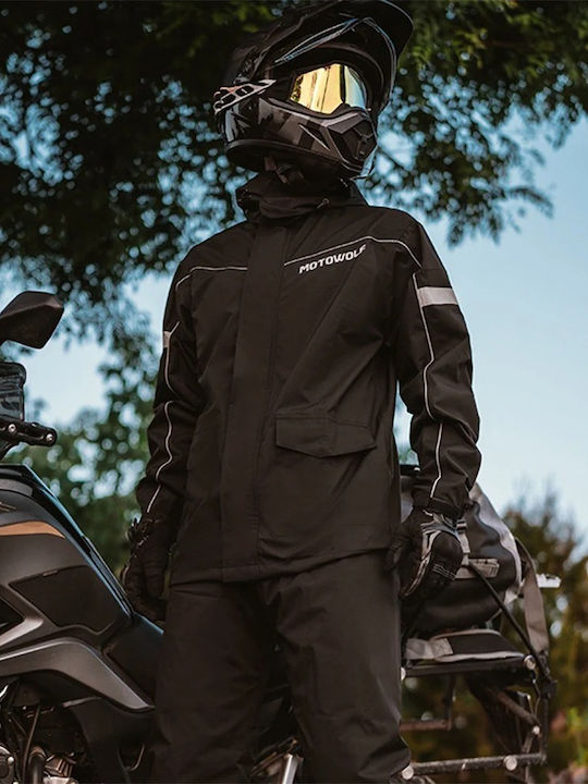 Motowolf MDL 0403 Ανδρικό Αδιάβροχο Σετ Παντελόνι και Μπουφάν Μηχανής Μαύρο Χρώμα