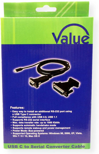 Προσαρμογέας Av Value Value Καλώδιο Μετατροπέα Usb Serial Τύπος C Rs232 Μαύρο 1,8 Μ