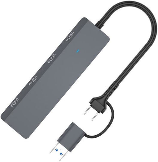 Hub 4 Porturi USB 3.0 cu Conectare USB-A Gri