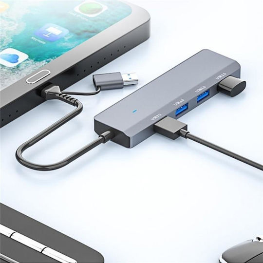 Hub 4 Porturi USB 3.0 cu Conectare USB-A Gri