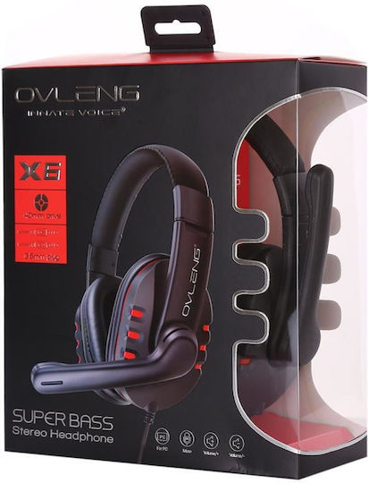 Ovleng X6 Over Ear Gaming Headset με σύνδεση 2x3.5mm Black/Red