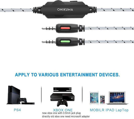 Onikuma K1-B Over Ear Gaming Headset με σύνδεση 3.5mm Γκρι