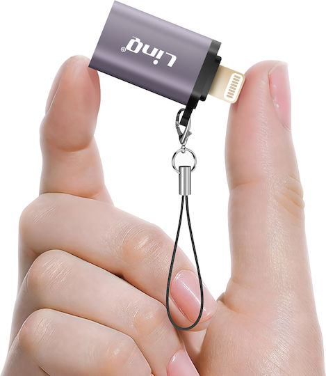 Linq Otg Usb Femelă La Lightning Adaptor Mascul Carabinier Șnur Gri