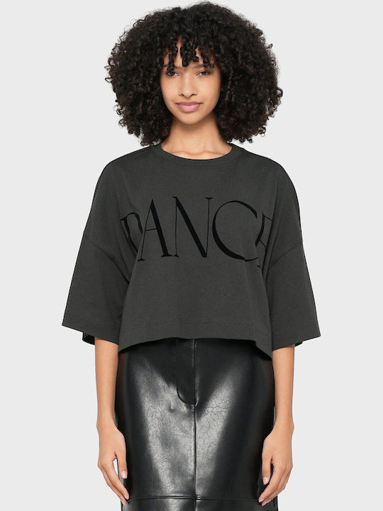 Γυναικείο Oversized Crop T-shirt Dark Grey Melange