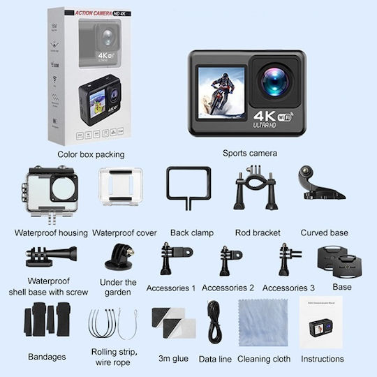 HL18668-247 Action Camera 4K Ultra HD με Οθόνη 2" και Wi-Fi Μαύρη