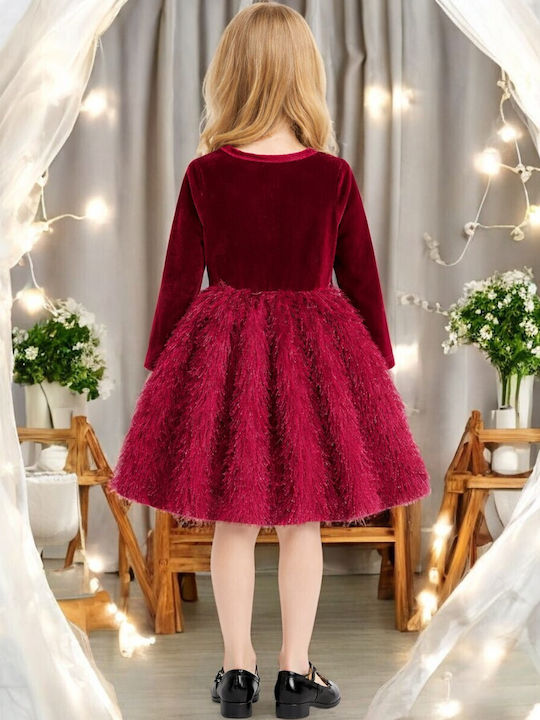 Children's Dress Long Sleeve Velvet Bordeaux