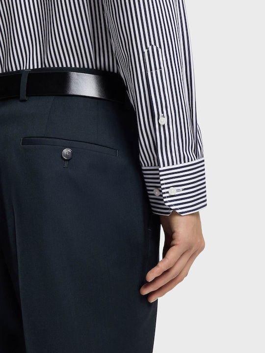 Regular-fit Long-sleeved Cotton Shirt Striped Dark Blue
