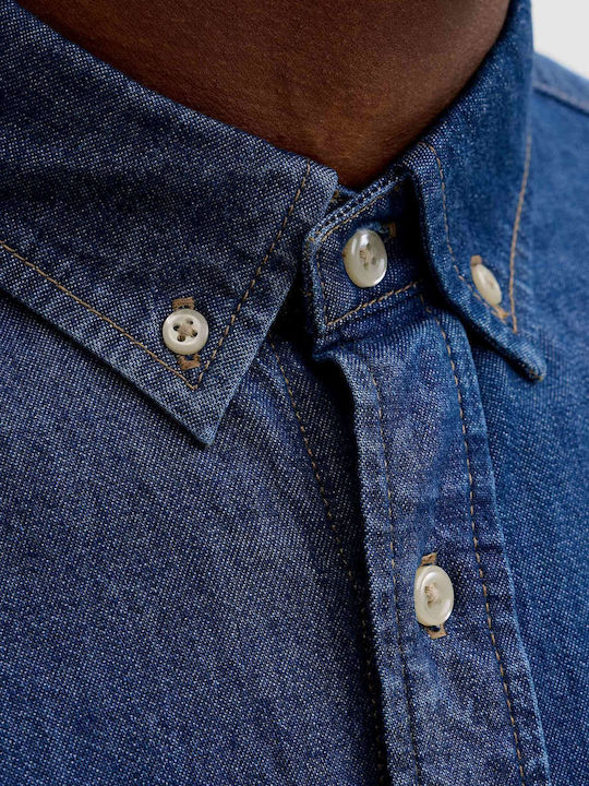 Langärmeliges Herrenhemd in Normale Passform Medium Aged Denim