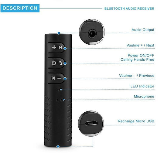 Bluetooth Audio Receiver Lavalier 3.5mm H-139 Metal Adapter Black