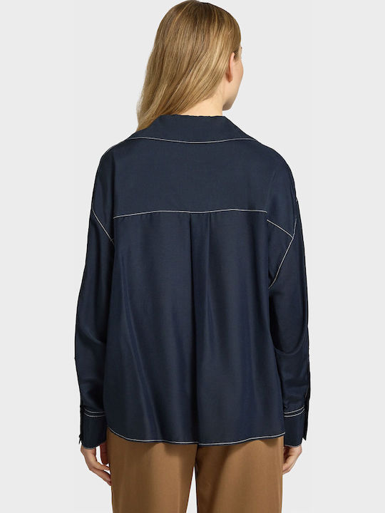 Women's Silky Long Sleeve Shirt Dark Blue