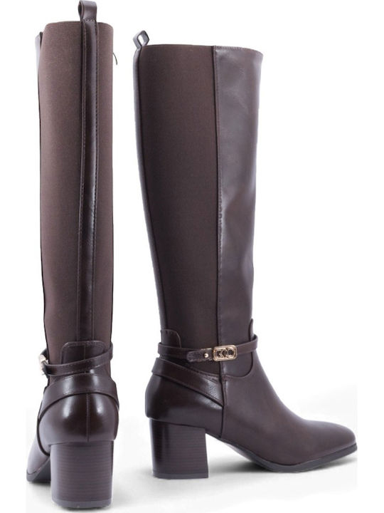 Damenstiefel mit mittlerem Absatz Braun