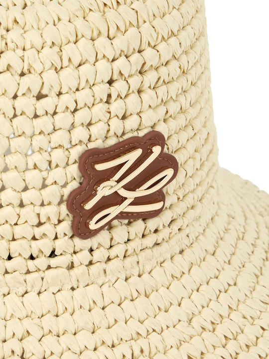 Karl Lagerfeld Leather Women's Bucket Hat Beige