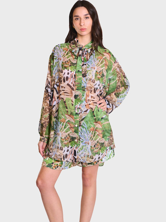 Langärmelig Damen Hemd Leopard Print Druck