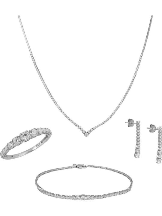 Set with Necklace , Earrings & Ring from Gold 14K with Stones