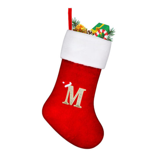 Large Red Christmas Decorative Sock 45 Cm Letter M