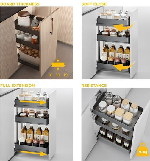 Three-Tier Wagon with Wooden Bottom Emuca Harmony 8382635 Wardrobe Brake 400mm