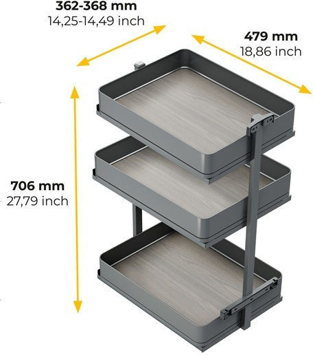 Three-Tier Wagon with Wooden Bottom Emuca Harmony 8382635 Wardrobe Brake 400mm