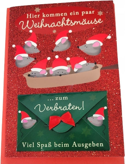 Christmas Card Glitter Envelope In German 7x11.5 Cm Red