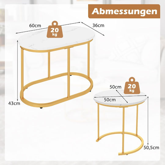 Rectangular Side Table Wooden Brown with Marble Look 2 Pieces M60xL36xH43.5cm