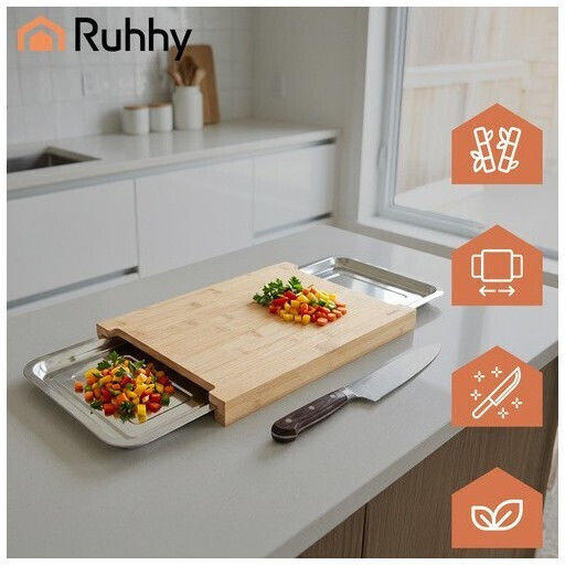 Ruhhy Schneidebrett für Brot Bambus Beige 40x28.5cm 2Stück