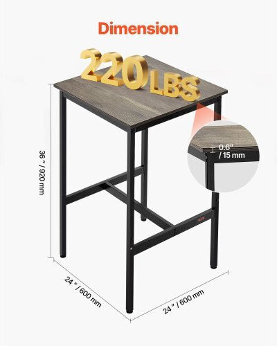 Square Wooden Bar Table with Brown Metal Frame 60x60x92cm