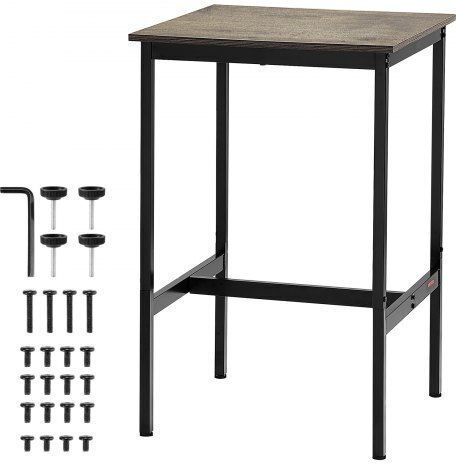 Square Wooden Bar Table with Brown Metal Frame 60x60x92cm