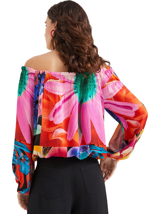 M. Christian Lacroix Γυναικείο Καλοκαιρινό Crop Top Off-Shoulder Μακρυμάνικο Floral Πολύχρωμο