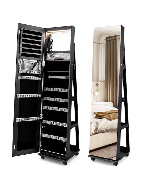 Costway Stand Pentru Bijuterii Din Sticlă Cu Oglindă Negru