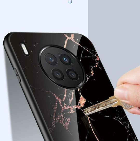 Marble Pattern Back Cover Tempered Glass / Silicone White (Huawei Nova 8i)
