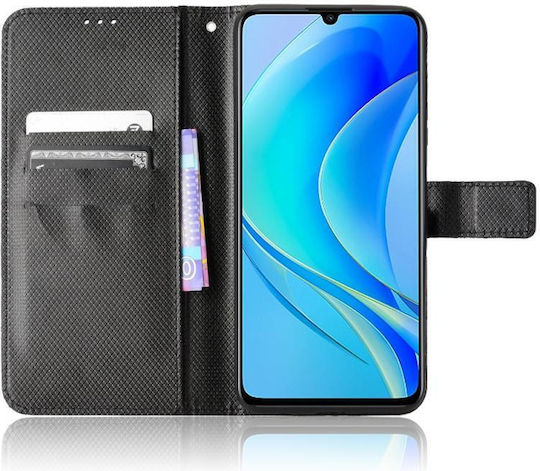 Plus Diamond Texture Book Leather / Synthetic Leather / Silicone Black (Huawei Nova Y70)